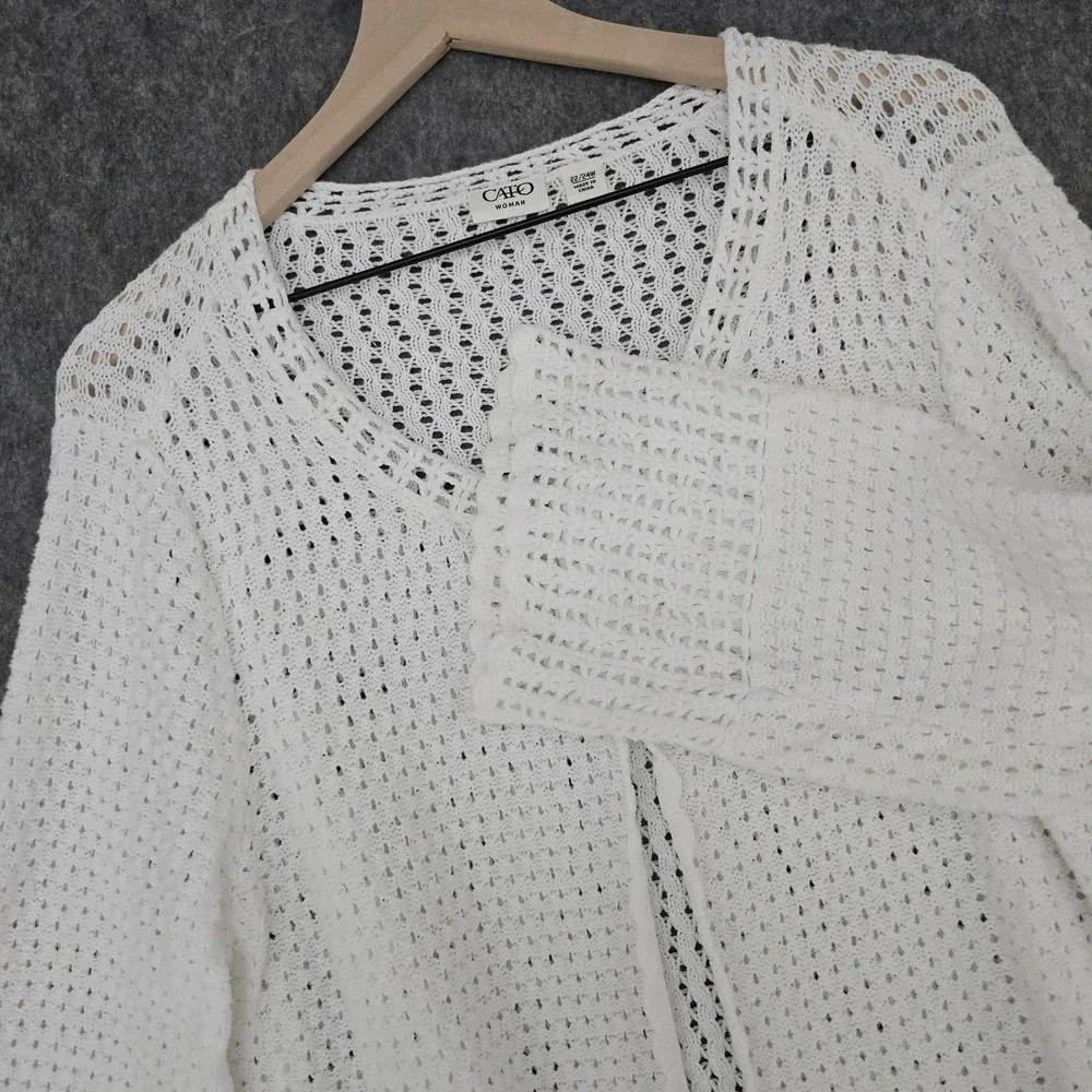 Cato Cardigan Sweater Womens 22/24W White Open Knit Crochet 3/4 Bell Sleeve - Picture 3 of 9